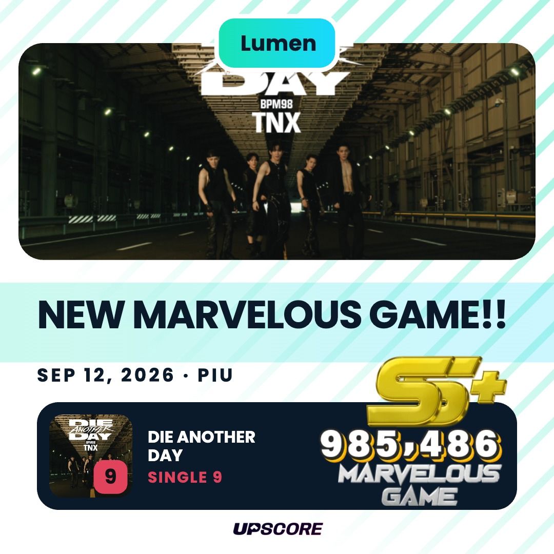 Card: new Marvelous Game in Pump It Up on DIE ANOTHER DAY, single level 9, 985,486, an SS+