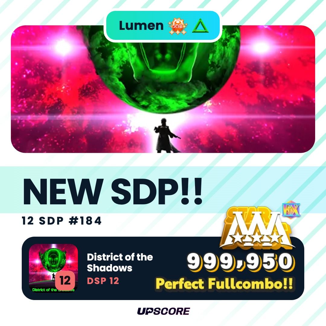 Card: new SDP on District of the Shadows, doubles level 12, 999,950, a perfect full combo